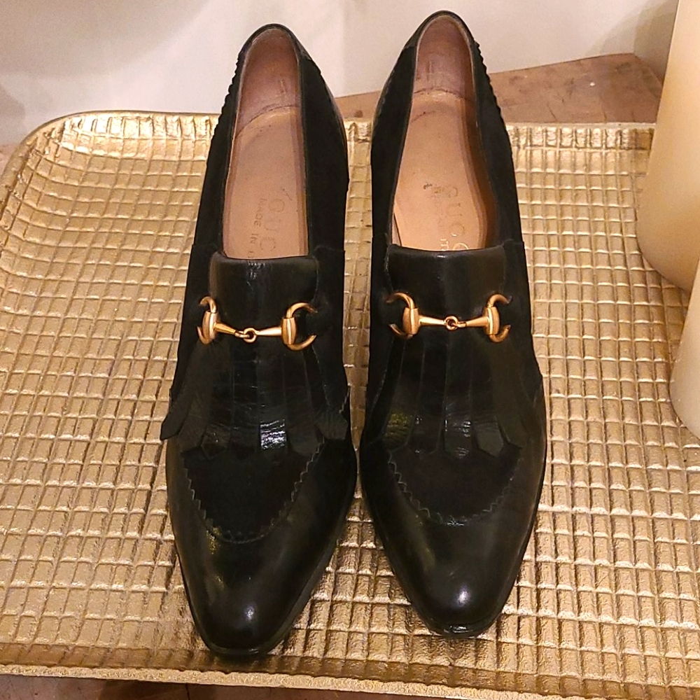 Vintage Gucci Black Leather and Suede Shoes with